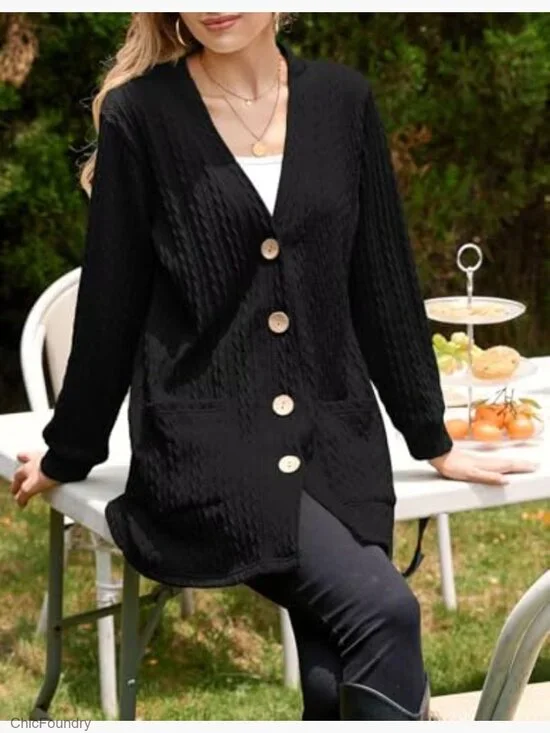 Plus Size Cable Knit Cardigan with Pockets Open Front Long Sleeve Sweater - Picture 5 of 7